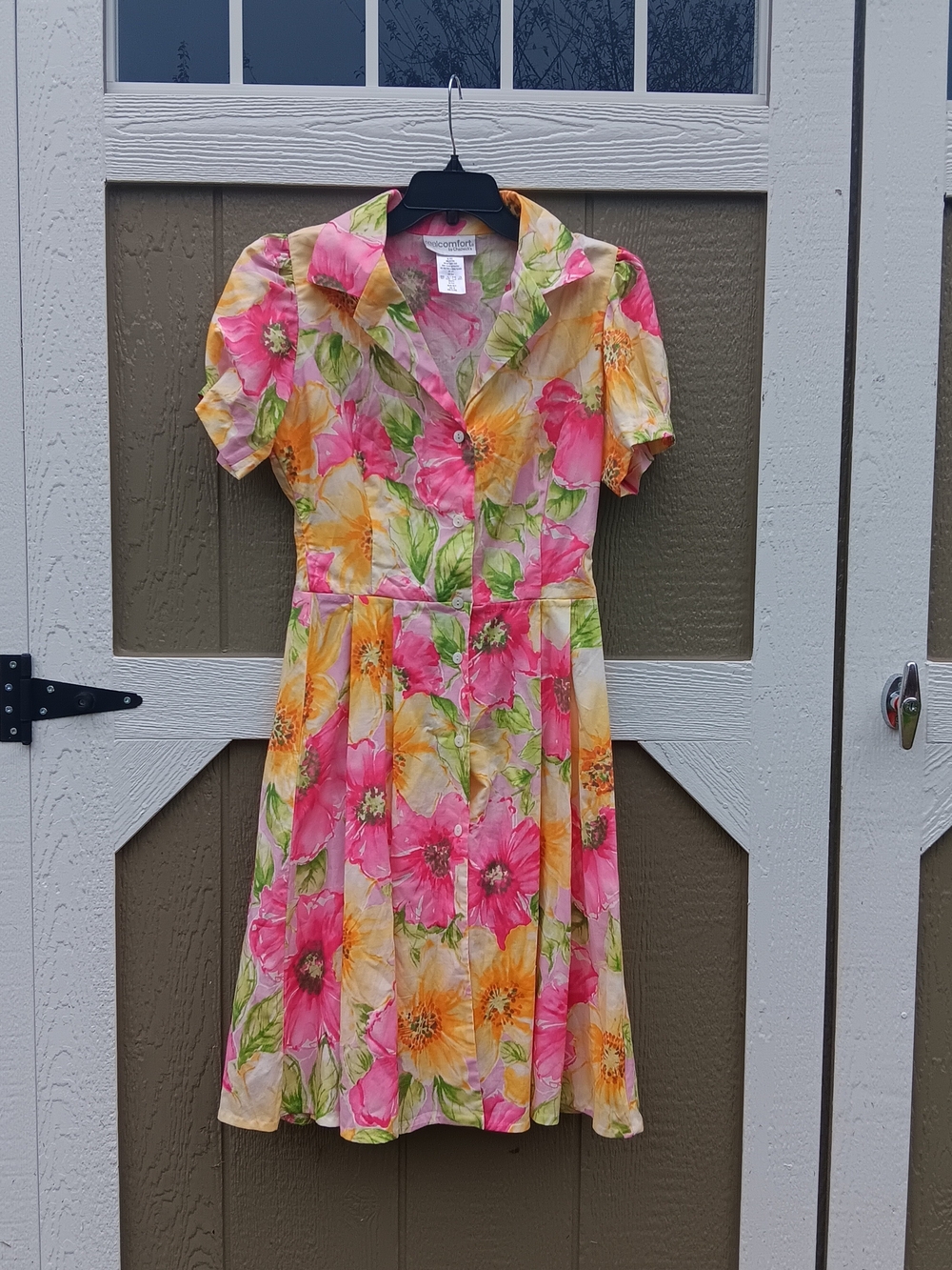 Chadwicks Floral Button-Front Midi Dress in Pink, Yellow & Green